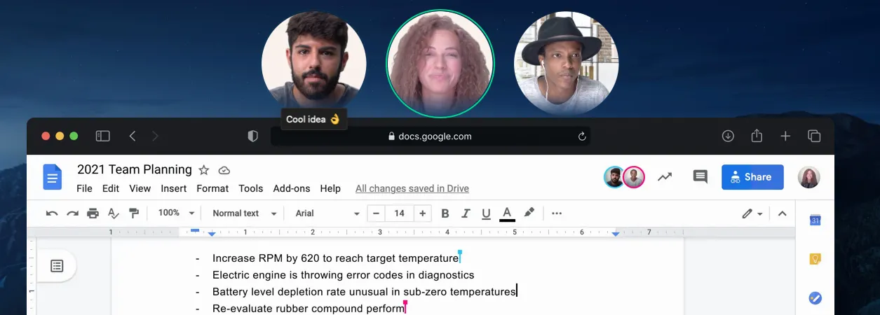 An image showing a Google Docs file with circle frames around people’s faces floating above.